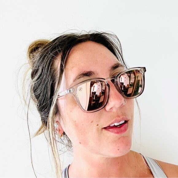 BLENDERS Clear Plastic Rose Gold Champagne Reflective Mirrored Lens Sunglasses - Picture 12 of 15